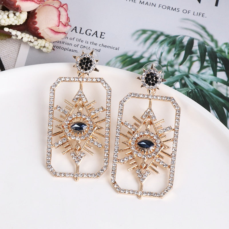Bejeweled Love Heart Evil Eye Drop Earrings