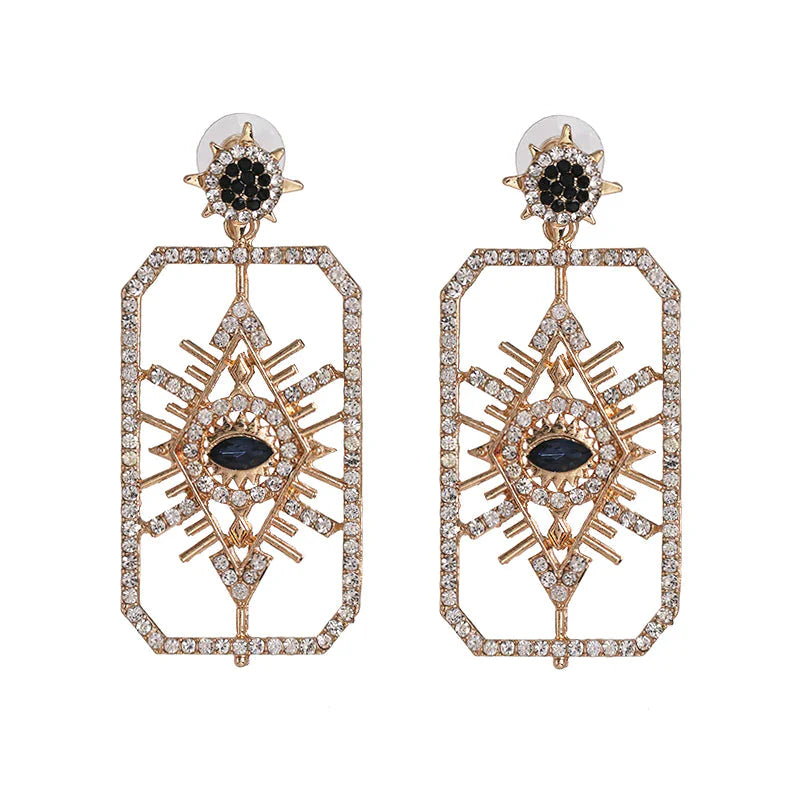 Bejeweled Love Heart Evil Eye Drop Earrings