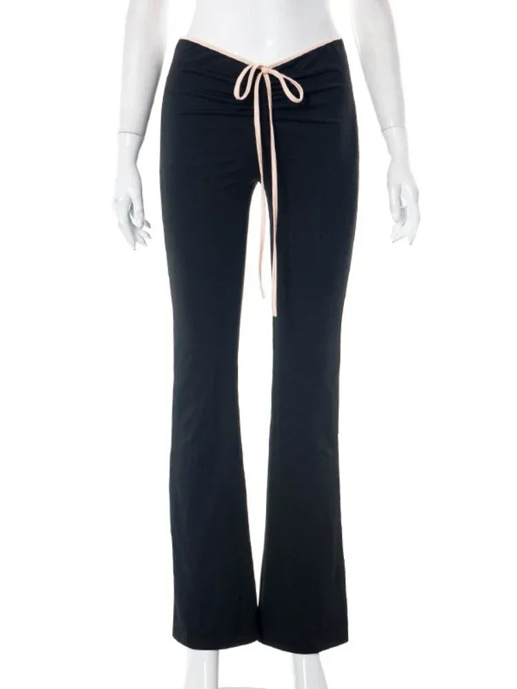 Black Flare Low Waist Slim Fit Solid Hot Sweat Winter Pants