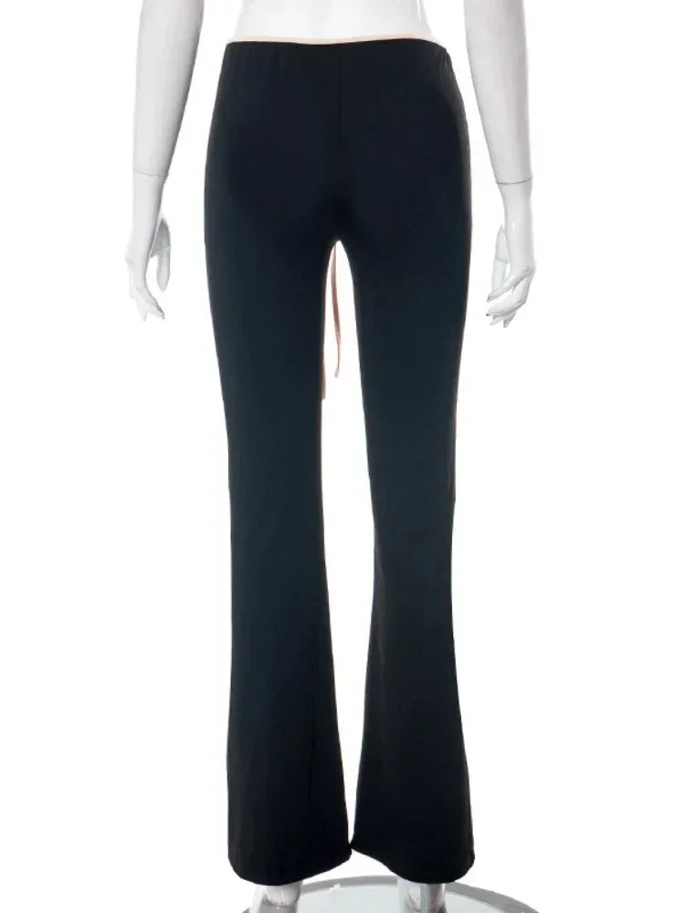 Black Flare Low Waist Slim Fit Solid Hot Sweat Winter Pants