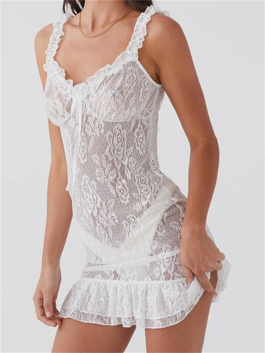 V-neck Backless Lace Slim Fit Mini Dresses