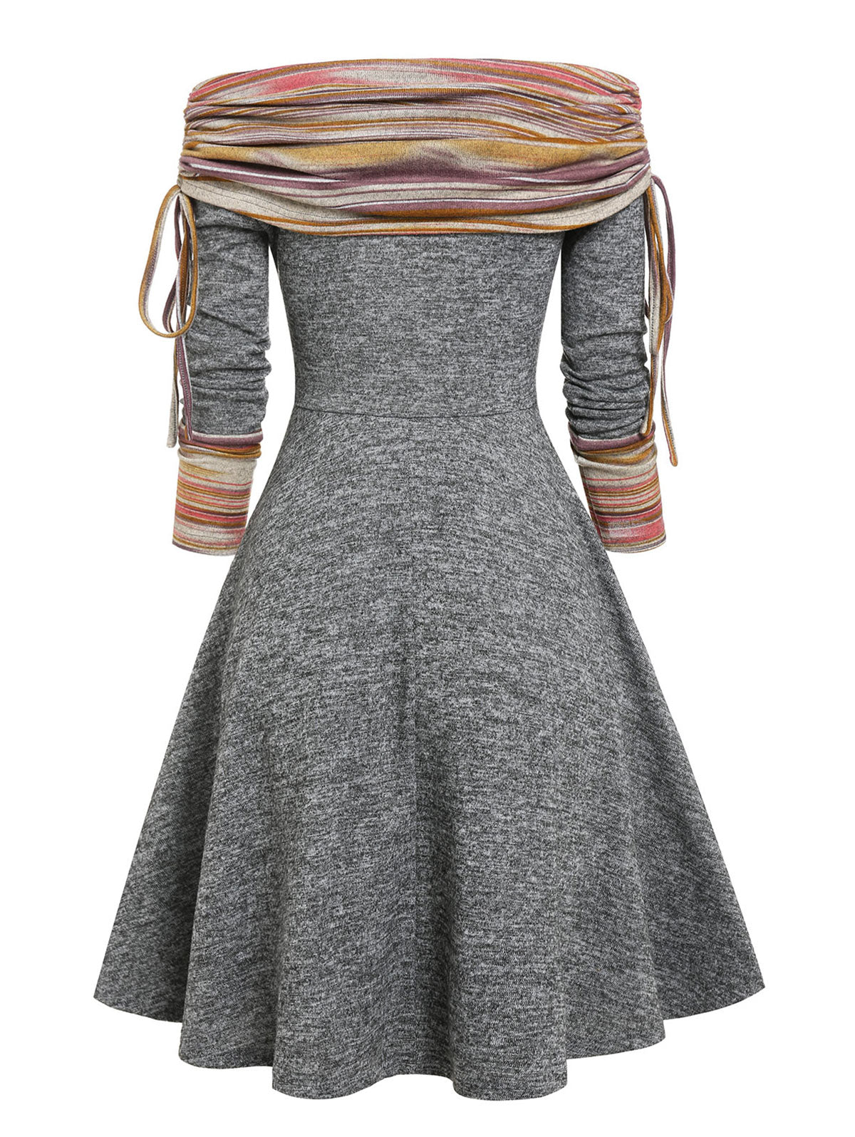 Convertible Striped Foldover Elegant Off-Shoulder Knitted Dresses