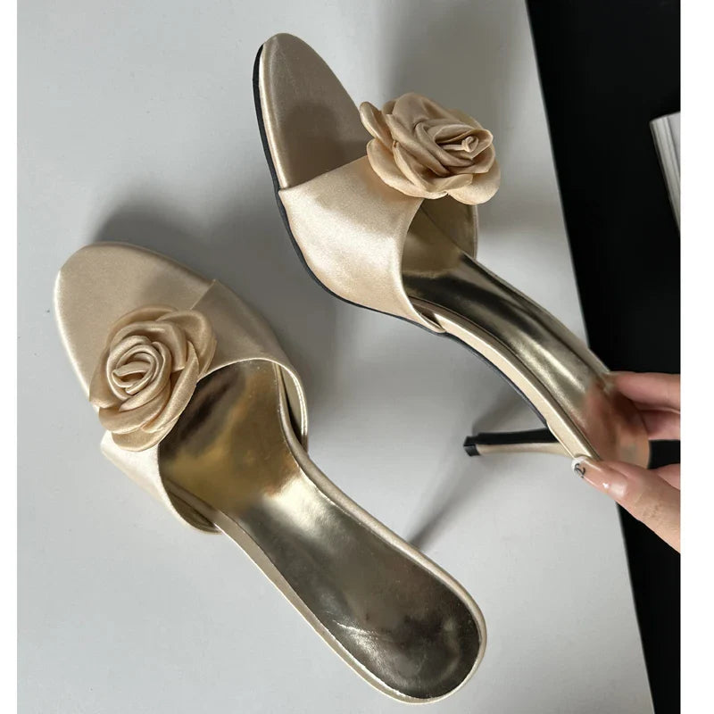 Summer Fashion Narrow Band Party Stripper Slippers Mules Slides Shoes Low Heel Pumps