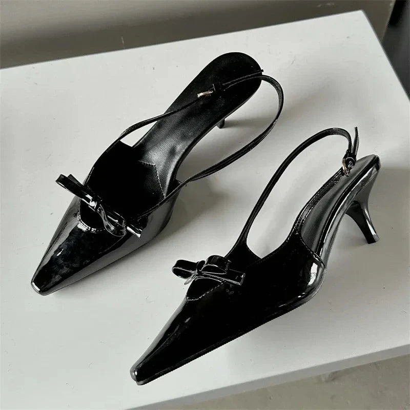 Fashion Pointed Toe Elegant Slingbacks Buckle Strap Thins Wedding Party Mules Shoes Low Heel Pumps