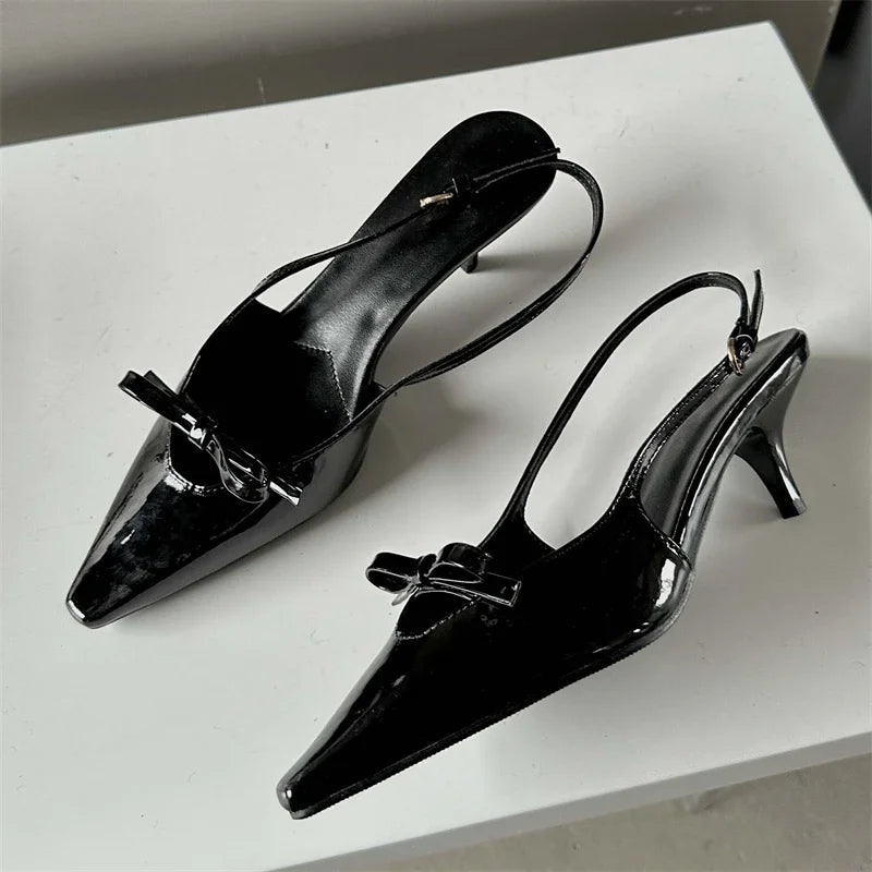 Fashion Pointed Toe Elegant Slingbacks Buckle Strap Thins Wedding Party Mules Shoes Low Heel Pumps