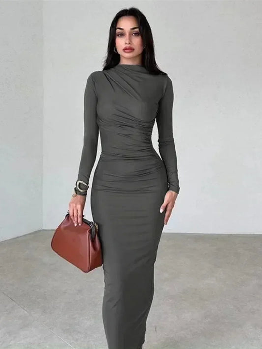 Spring Elegant O-neck Long Sleeve Bodycon Dress