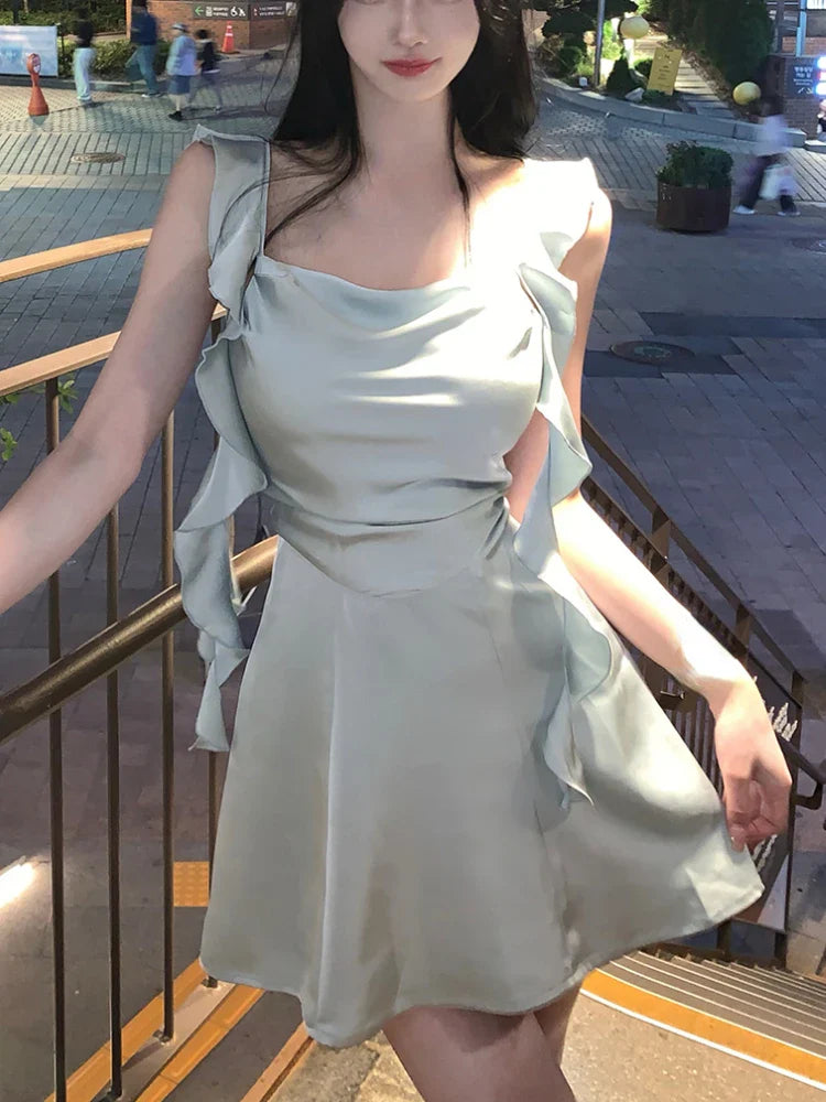 Korean Spaghetti Strap Vintage Fairy Sweet Midi Dress