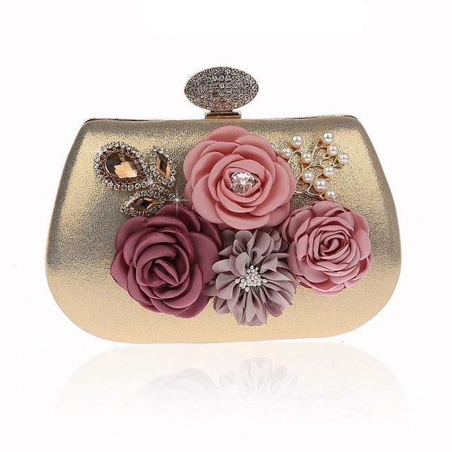 Exquisite Flower Female Clutches Lady Evening Bag For Wedding Banquet Party Purse Female Gold Blue Handbags