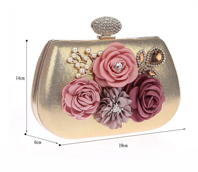Exquisite Flower Female Clutches Lady Evening Bag For Wedding Banquet Party Purse Female Gold Blue Handbags
