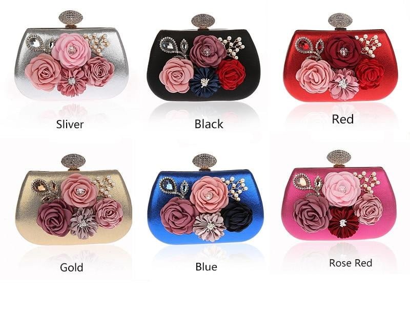 Exquisite Flower Female Clutches Lady Evening Bag For Wedding Banquet Party Purse Female Gold Blue Handbags