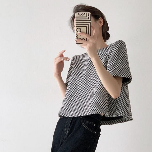 Eydis Retro Checks Woolen Crop Top