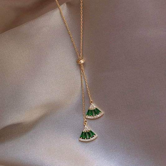 Fan Crystal Geometric Pendant Necklace - 2 Colors