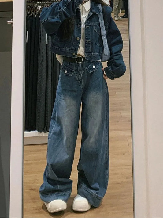 Distressed Blue Baggy Vintage 90s Wide Leg Denim Y2K Pant