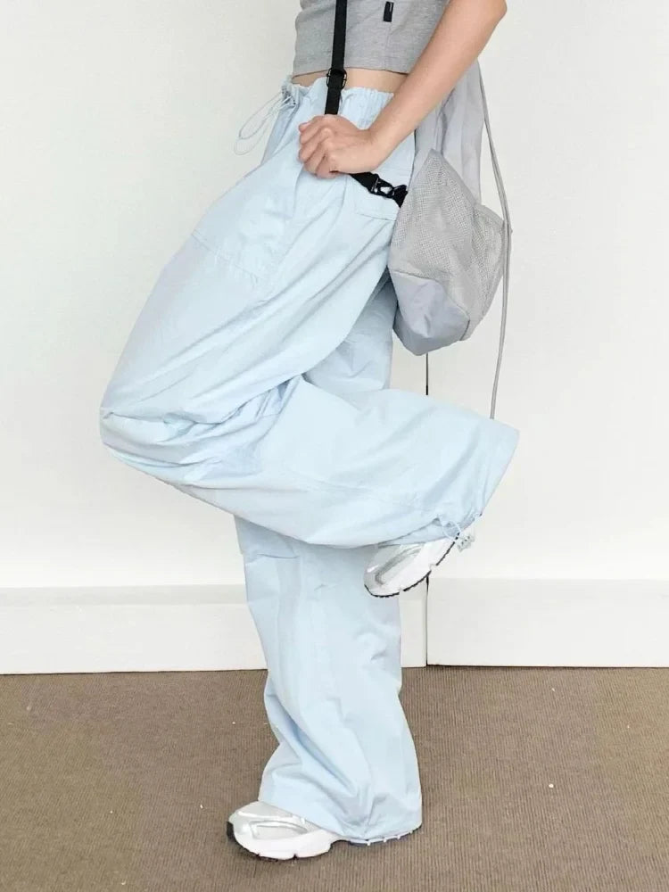 Blue Cargo Parachute Hippie Korean Style Oversize Baggy Pant