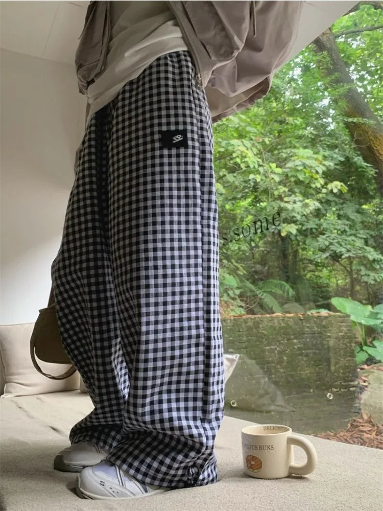 Black White Plaid Harajuku Streetwear Oversize Wide Leg Pant
