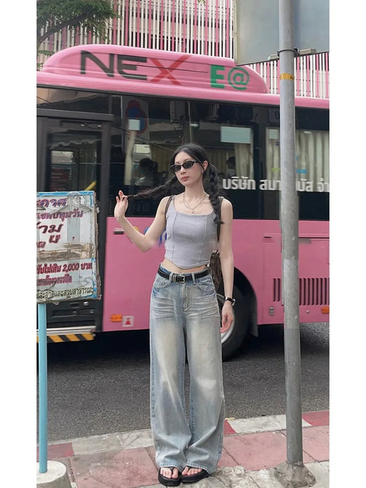 Blue Baggy Kpop Y2K Vintage Distressed Streetwear Oversize Wide Leg Pant