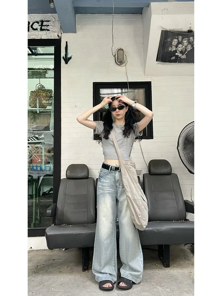 Blue Baggy Kpop Y2K Vintage Distressed Streetwear Oversize Wide Leg Pant