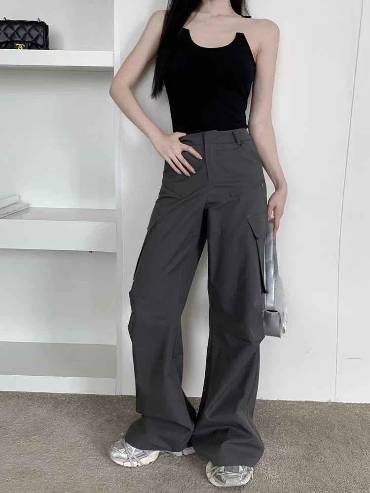 Vintage Grey Cargo Y2K Streetwear Straight High Street Pant