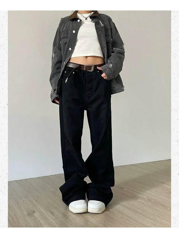 Black Denim Basic Oversize Loose Y2K Vintage Retro Pant