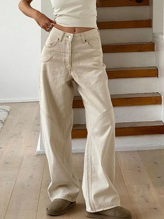 Beige Basic Cargo Y2K Vintage Oversize Loose Pant