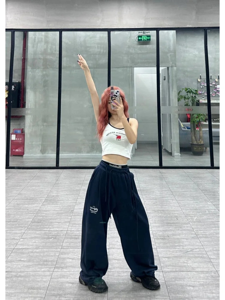 Blue Baggy Jogging Sweatpants Kpop Y2K Harajuku Hippie Oversize Wide Leg Pant