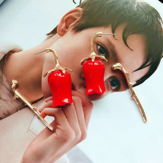 Mimi Red Flower Bud Drop Earrings