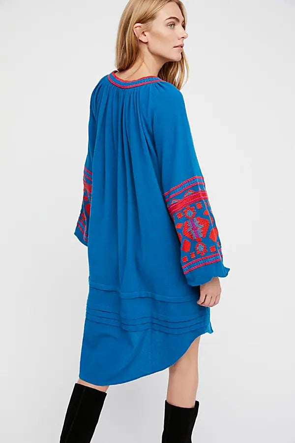 Petra Boho Embroidery Midi Folk Dress