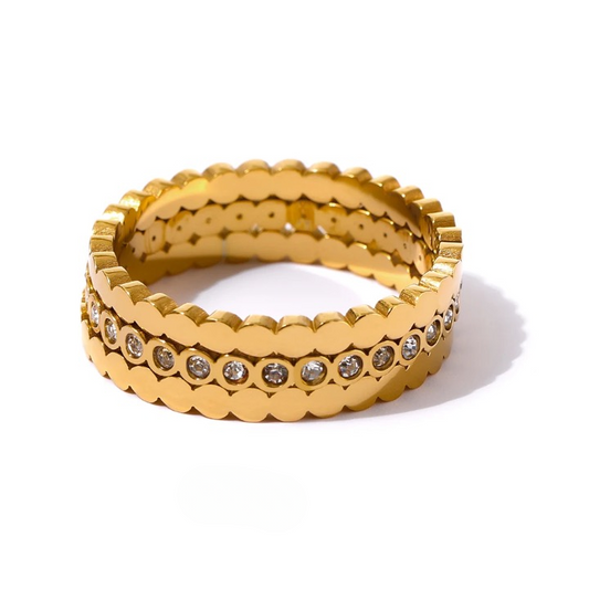 Cubic Zirconia Wave Cut Triple Band Ring
