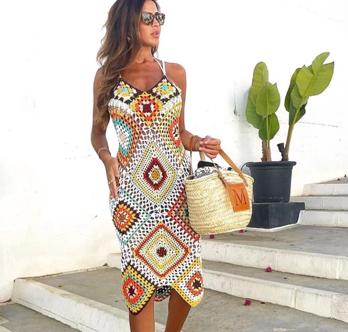 Iliana Multi-Color Patchwork Crochet Dress - 2 Colors