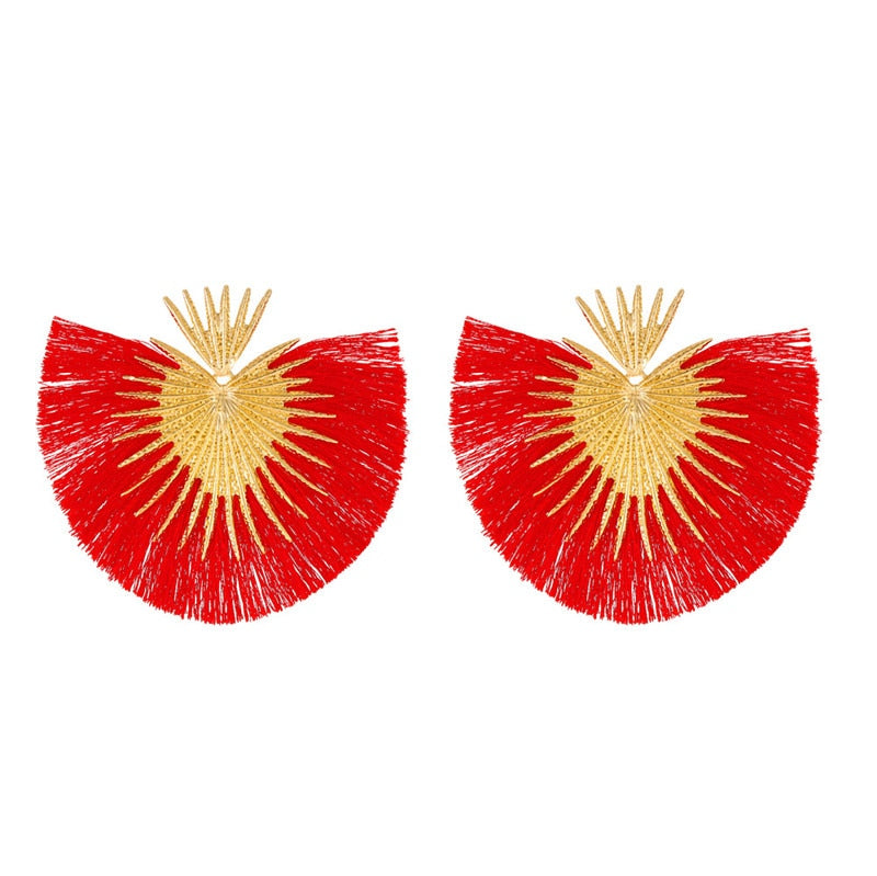 Inka Bohemian Big Exaggerated Fan Tassel Earrings
