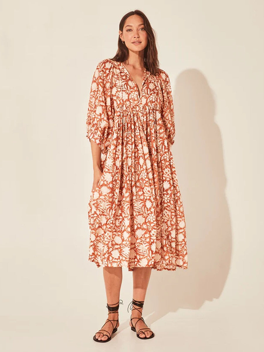Inola Boho Printed Midi Babydoll Dress - 3 Colors