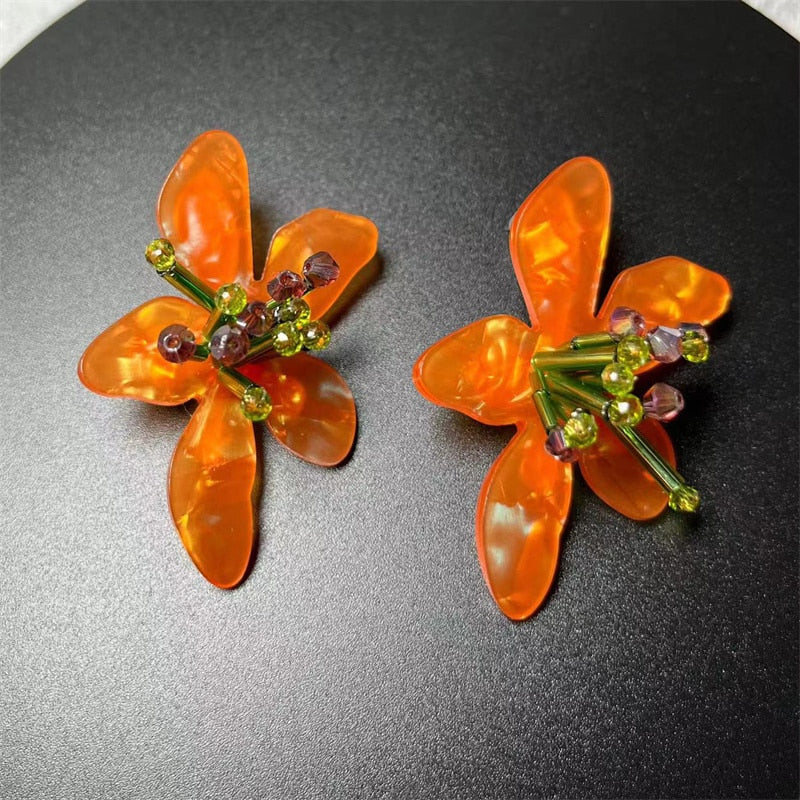 Ione Beaded Acrylic Flower Earrings - 3 Colors