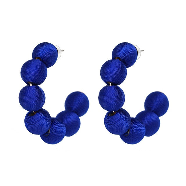 Juliana Silk Pom Pom Hoop Earrings - 9 Colors