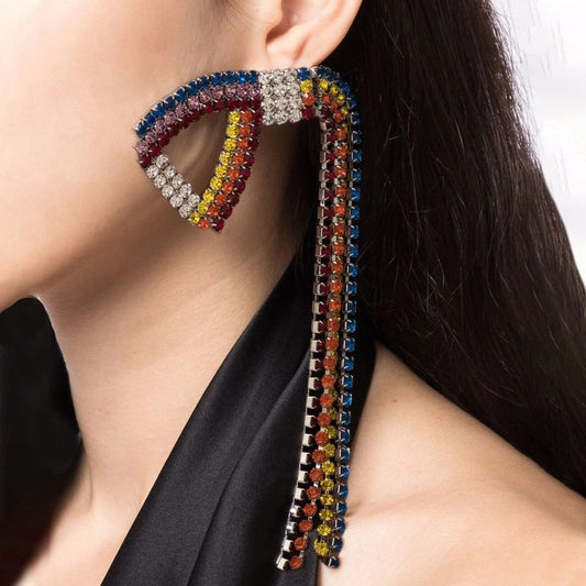 Jumbo Rainbow Ribbon Rhinestone Earrings