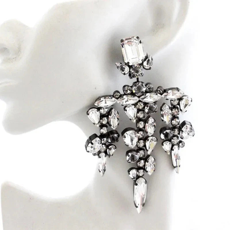 Jumbo Rhinestone Crystal Tassel Drop Earrings