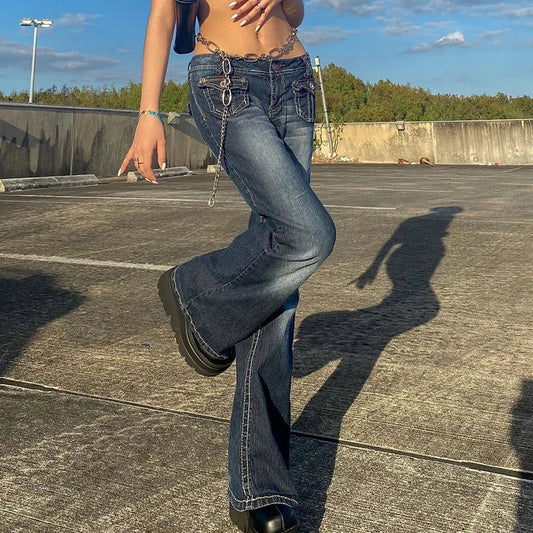 Y2K Grunge Vintage Low Waisted Skinny Flare Pants