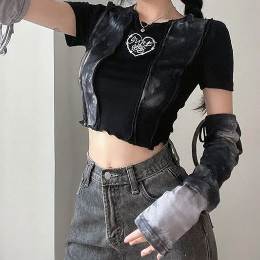 Vintage Chic Tie Dye Print Y2K Crop Top