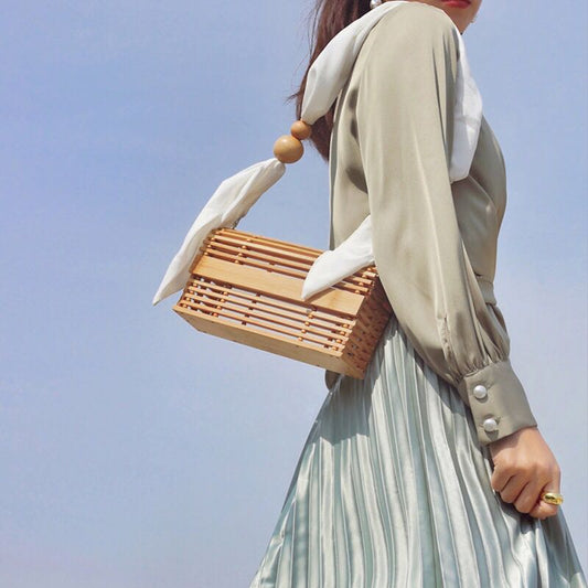 Lavina Bamboo Clutch with Fabric Straps