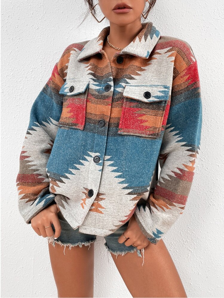 Lapel Geometric Figure Jacquard Jacket