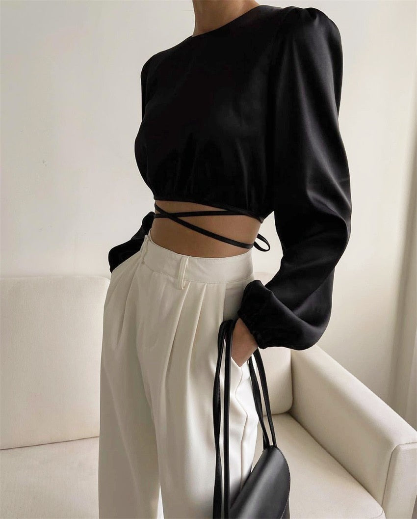 Linia Cropped Lace-Up Satin Top - 3 Colors