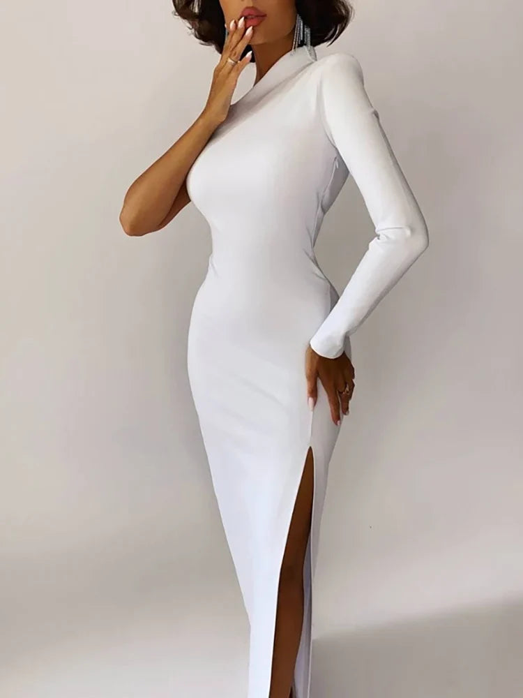 Summer One Shoulder Maxi Elegant Black Bodycon Dress