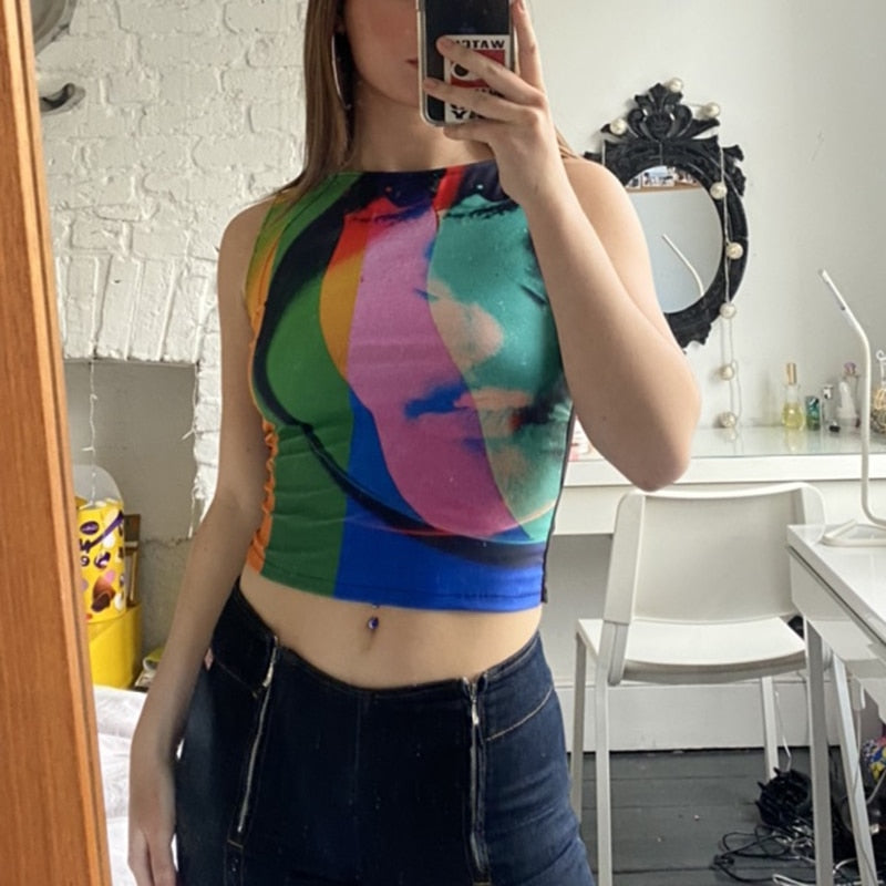 Lora Chromatic Prints Tissue Tank Top