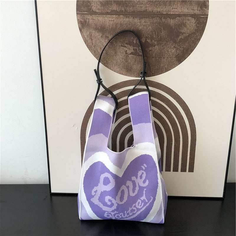 Love and Heart Knit Bags with Shoulder Strap Set