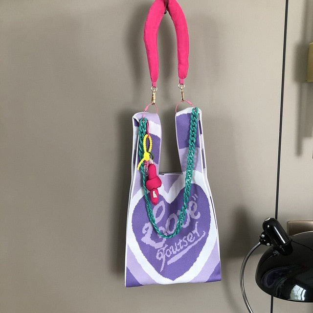 Love and Heart Knit Bags with Shoulder Strap Set