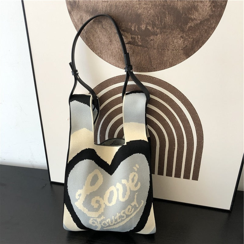 Love and Heart Knit Bags with Shoulder Strap Set