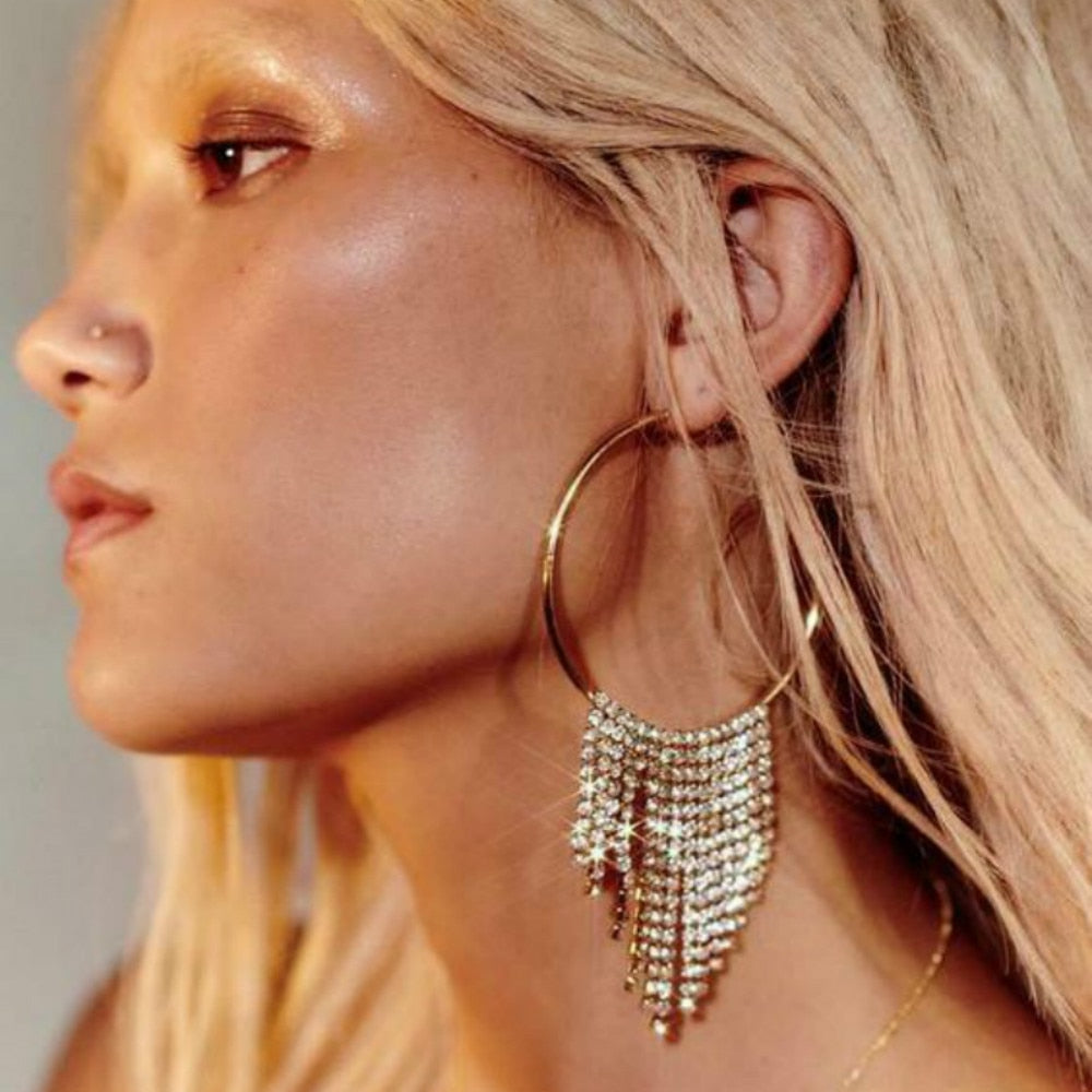 Lucille Crystal Tassels Hoop Earrings - Gold or Silver