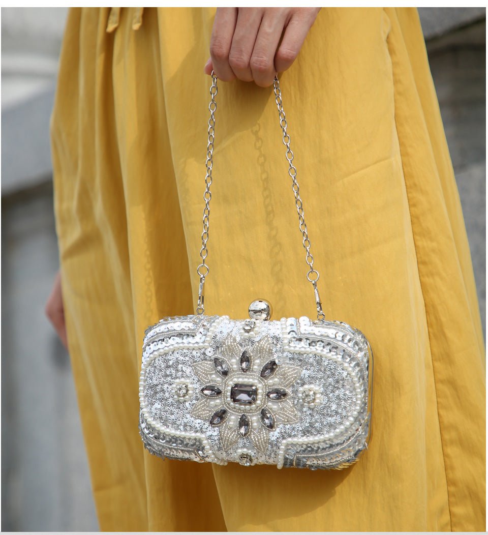 Beaded Clutch Purse Silver Evening Bags