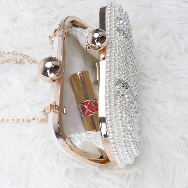 Beige Design Beaded Wedding Party Clutch