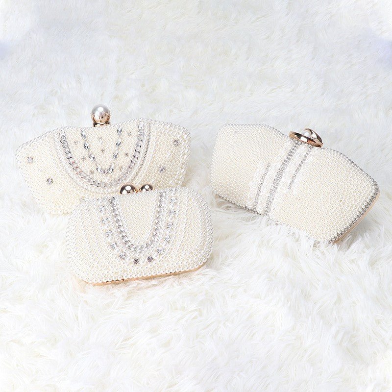 Beige Design Beaded Wedding Party Clutch