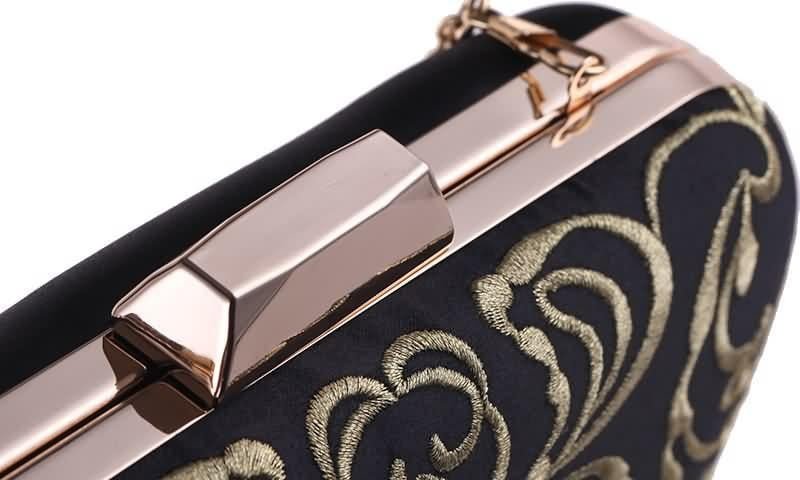 Black Evening Bag Diamond Embroidery Flower Clutch
